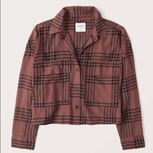 Abercrombie & Fitch 90s Cropped Flannel Dark Red Plaid Size Large NWOT